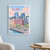 Seattle city view full-bleed print styled in White frame / blue sitting room; frame and props not included