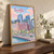 Seattle city view full-bleed print styled in Original angled oak-console; frame and props not included