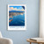 Vancouver city view bordered print styled in White frame / blue sitting room; frame and props not included