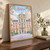 Boston city view full-bleed print styled in Original angled oak-console; frame and props not included