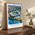 Bremen city view bordered print styled in Original angled oak-console; frame and props not included