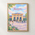 Hannover city view full-bleed print styled in Front oak frame - corrected opening; frame and props not included