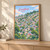Carrefour city view full-bleed print styled in Light oak-console; frame and props not included
