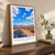 Mojave Desert bordered print styled in Original angled oak-console; frame and props not included