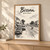 Bissau city view full-bleed print styled in Light oak-console; frame and props not included