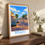 Bissau city view bordered print styled in Original angled oak-console; frame and props not included