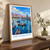 Antofagasta city view bordered print styled in Original angled oak-console; frame and props not included