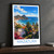 Mazatlán city view bordered print styled in Black frame / charcoal wall; frame and props not included