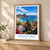 Mazatlán city view bordered print styled in Light oak-console; frame and props not included