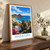 Mazatlán city view bordered print styled in Original angled oak-console; frame and props not included