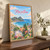 Mazatlán city view full-bleed print styled in Original angled oak-console; frame and props not included
