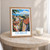 Olinda city view bordered print styled in Oak frame / bedside table; frame and props not included
