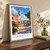 Camagüey city view bordered print styled in Original angled oak-console; frame and props not included