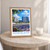 Koshigaya city view bordered print styled in Oak frame / bedside table; frame and props not included