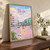 Ikeja city view full-bleed print styled in Original angled oak-console; frame and props not included