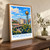 Knoxville city view bordered print styled in Original angled oak-console; frame and props not included