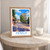 Zenica city view bordered print styled in Oak frame / bedside table; frame and props not included