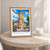 Pachuca de Soto city view bordered print styled in Oak frame / bedside table; frame and props not included
