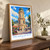 Pachuca de Soto city view bordered print styled in Original angled oak-console; frame and props not included