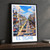 El Tigre city view bordered print styled in Black frame / charcoal wall; frame and props not included