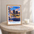 Yonkers city view bordered print styled in Oak frame / bedside table; frame and props not included