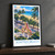 Jomtien Beach bordered print styled in Black frame / charcoal wall; frame and props not included