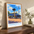 Franceville city view bordered print styled in Original angled oak-console; frame and props not included