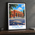 Visalia city view bordered print styled in Black frame / charcoal wall; frame and props not included
