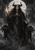 Dark-robed horned woman raising a golden flame before a full moon, with two dark hounds and gothic towers.. Complete unframed artwork at full portrait size