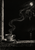 Chipped teacup on a stone sill with steam curling toward a dried rose beneath a moon in a mostly black scene.. Complete unframed artwork at full portrait size