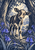 Young calf with one forehoof raised on a woodland path among bluebell-like flowers beneath arching trees.