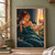 Sleepy woman under a deep teal quilt holding a ceramic mug beside a sunrise window, with a sleeping cat on the bedding and a potted plant nearby.; frame shown for styling only