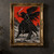Raven-headed armored rider raises a sword while riding a snarling black wolf beneath broad wings against a red sky.; frame shown for styling only