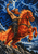 Red-bearded warrior raises a hammer on a fiery rearing horse beneath branching lightning.