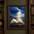 Open ivory book on a rocky shore beneath a rain cloud, with golden light over a lake and distant hills.; frame shown for styling only