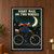 Vintage-style poster reading “NIGHT MAIL / ON TWO WHEELS,” showing a bicycle courier with a letter basket riding through a moonlit town.; frame shown for styling only