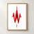 Crimson waveform-like zigzag with a tall central peak and soft pink-red glow on white.; frame shown for styling only