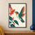 A teal and vermilion hummingbird hovers with its bill at a red-orange trumpet flower cropped by the top and left edges.; frame shown for styling only