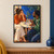 Painterly illustration of two adults smiling and gesturing across a round table with two cups and a potted plant.; frame shown for styling only