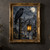 Black raven perched on an ornate street lamp with a glowing lantern, full moon, and gothic city skyline behind it.; frame shown for styling only