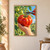A hand supports a large ribbed red tomato as pruning shears approach its stem among green vines and smaller tomatoes.; frame shown for styling only