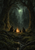 Small horned silhouettes gather around a campfire in a dark forest, with a stream and distant castle under a moonlit sky.