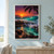 Turquoise wave spills over dark rocks into a tide pool at sunset, with a palm framing the right side.; frame shown for styling only