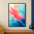 Abstract portrait color field with a diagonal coral-pink and apricot ribbon flowing across pale turquoise and deep ultramarine washes.; frame shown for styling only
