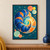 A large cobalt-and-orange spiral shell with a turquoise center, surrounded by colorful discs and fine arcs on deep teal.; frame shown for styling only