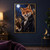 Anthropomorphic red fox in a star-embroidered navy coat holding a brass astrolabe-like instrument in a moonlit observatory.; frame shown for styling only