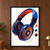Oversized cobalt, orange, and red headphones with nested circular details and orbiting rings against a warm-white background.; frame shown for styling only