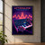 Afterglow Frequency music poster showing hands operating a tabletop synthesizer beneath neon waveform arcs.; frame shown for styling only