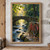Red bicycle beside a flowing stream and stone bridge in a sunlit forest after rain.; frame shown for styling only