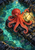 Red-orange octopus with curling arms beside a glowing rope-wrapped glass lantern in a turquoise tide pool.